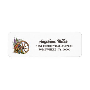 Étiquette Rustic Floral Wagon Wheel Adresse de retour