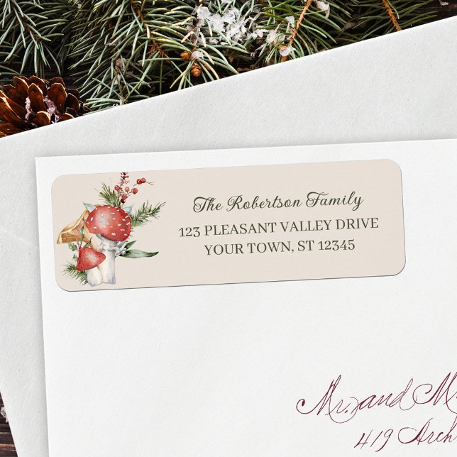 Étiquette Rustic Forest Champignons Adresse de retour de Noë (Créateur téléchargé)