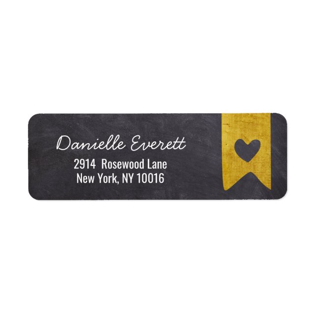 Étiquette Rustic Gold Banner Chalkboard Heart Adresse de ret (Devant)