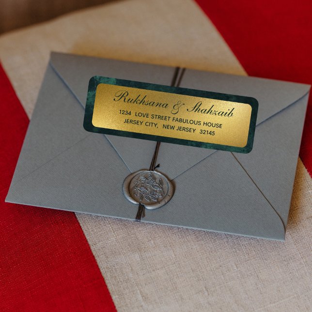 Étiquette Rustic Gold Gradient Emerald Green Adresse de reto (Créateur téléchargé)