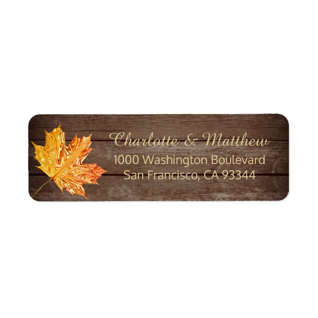 Étiquette Rustic Gold Orange Leaf Mariage Adresse de retour (Devant)