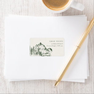 Étiquette Rustic Green Pine Woods Mountain Sketch Adresse