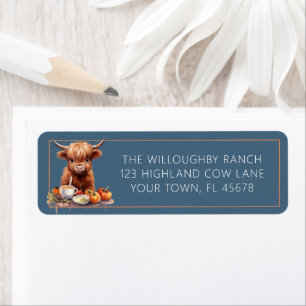 Étiquette Rustic Highland Cow Friendsgiving Adresse de retou