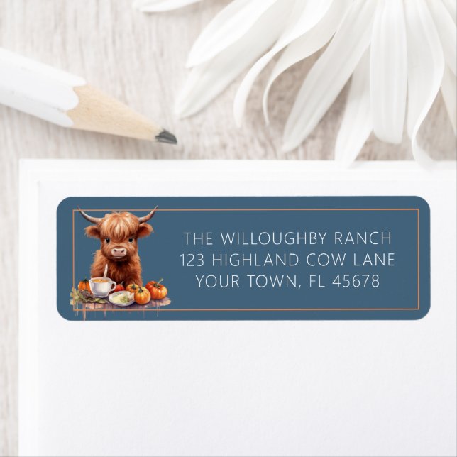 Étiquette Rustic Highland Cow Friendsgiving Adresse de retou (En situation)