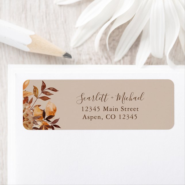 Étiquette Rustic Mariage de automne Adresse de retour (Rustic Fall Floral Wedding Return Address Label by Painted Paperie
)