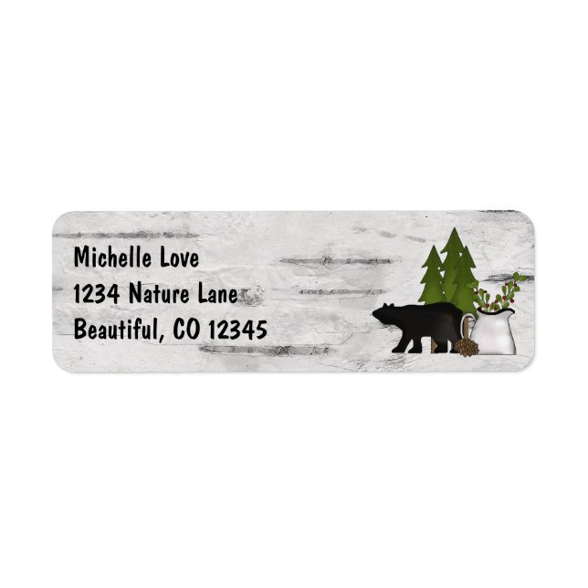 Étiquette Rustic Mountain Country Bear sur Birch Address (Devant)