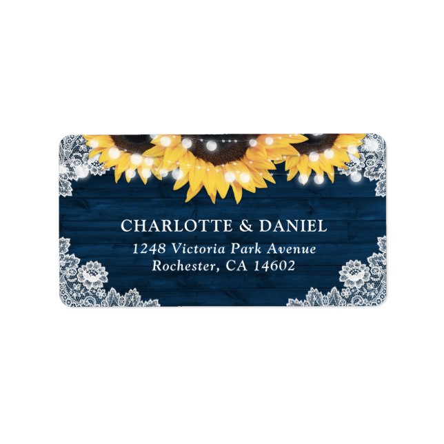 Étiquette Rustic Navy Blue Wood Sunflower Address Labels (Devant)