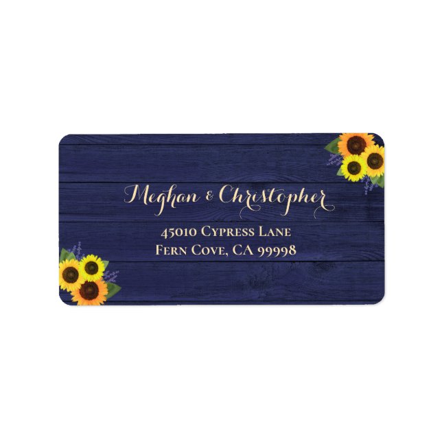 Étiquette Rustic Navy Sunflowers Floral RSVP Adresse de reto (Devant)