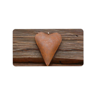 Étiquette Rustic Old Heart on Log Cabin Wood