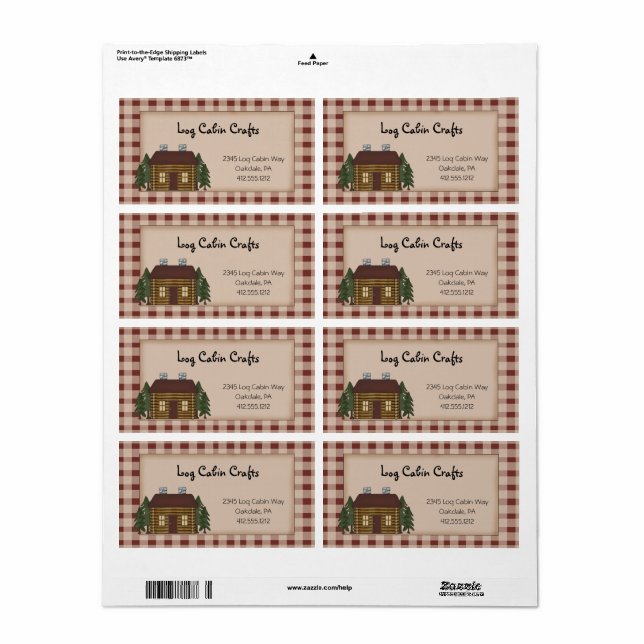 Étiquette Rustic Primitive Pays Homespun Log Cabine navire (Feuille entière)