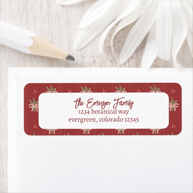 Étiquette Rustic Red Botanicals Christmas (Rustic Red Christmas Botanicals Return Address Label by Painted Paperie)