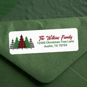 Étiquette Rustic Red Plaid Arbres de Noël Retourner l'adress