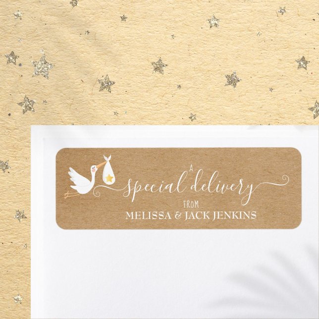 Étiquette Rustic Special Delivery Baby Stork Adresse de reto (Rustic Special Delivery Baby Stork Return Address Label)