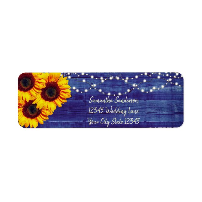 Étiquette Rustic Sunflower Blue Wood Adresse de retour (Devant)