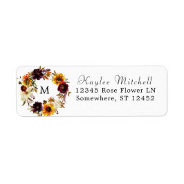 Étiquette Rustic Sunflower & Bourgogne 1Floral Adresse de re