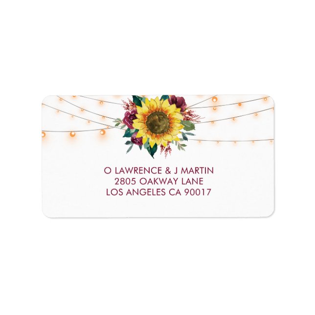 Étiquette Rustic Sunflower String Light Wedding Adresse RSVP (Devant)
