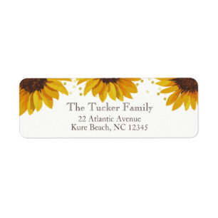 Étiquette Rustic Sunflowers Gold Dots Adresse de retour