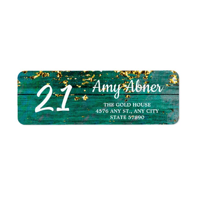 Étiquette Rustic Turquoise et Gold 21st Birthday Adresse de  (Devant)