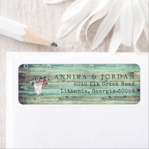 Étiquette Rustic Western Turquoise Wood Deer Adresse du crân