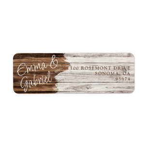 Étiquette Rustic Wood Couple Nom Adresse de retour