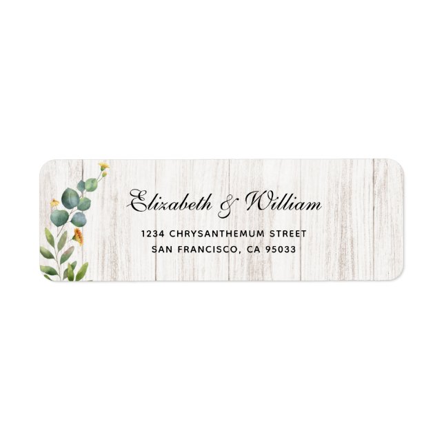 Étiquette Rustic Wood & Eucalyptus Green Adresse de retour (Devant)
