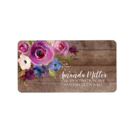Étiquette Rustic Wood Plum Blue Floral Adresse de retour Lab