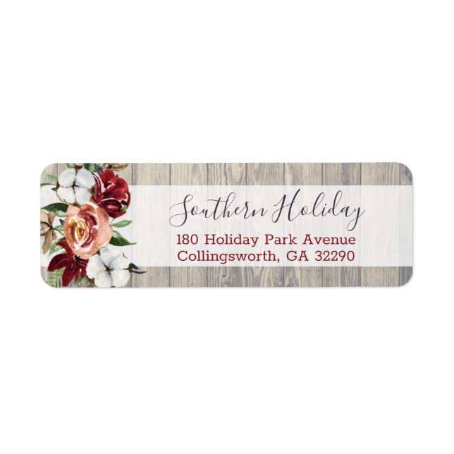 Étiquette Rustic Wood Southern Country Cotton Adresse de ret (Devant)