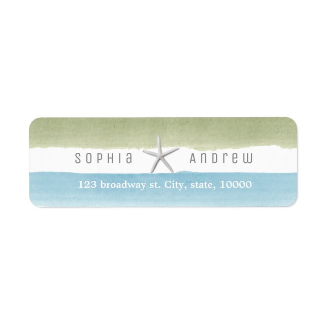 Étiquette Rustique aquarelle rayures nautique mariage plage  (Devant)