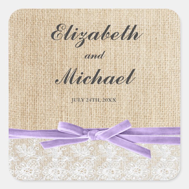Étiquette Rustique Burlap Lavender Ribbon Faveur (Devant)