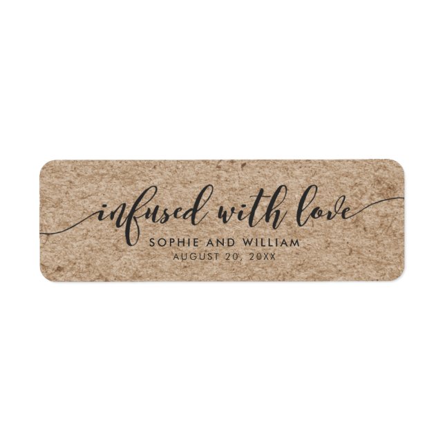 Étiquette Rustique Faux Kraft infusé avec amour mariage Fave (Devant)