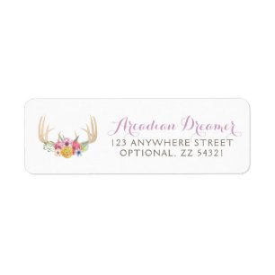 Étiquette Rustique Floral Antlers Aquarelle Adresse de retou