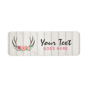 Étiquette Rustique Floral Antlers Shabby Chic Roses & Bois