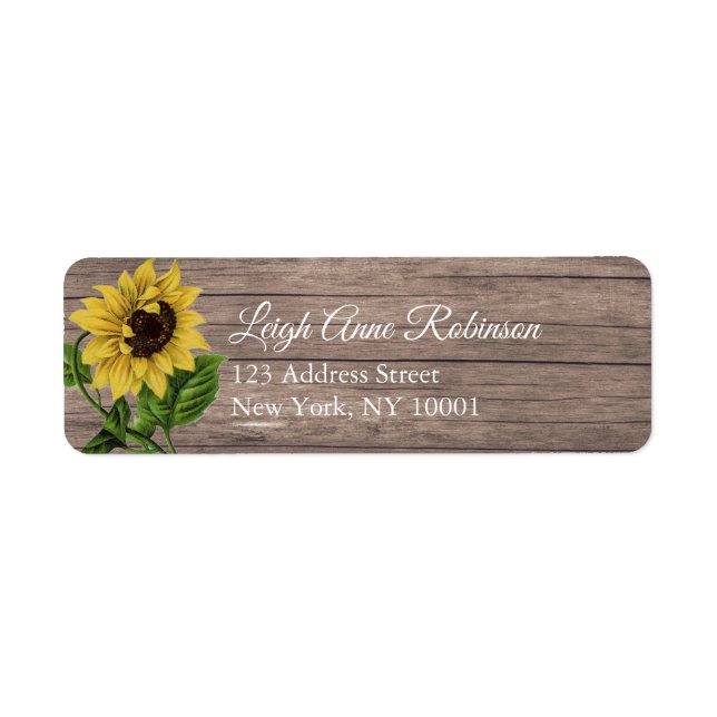 Étiquette Rustique Floral Sunflower Driftwood Retourner l'ad (Devant)