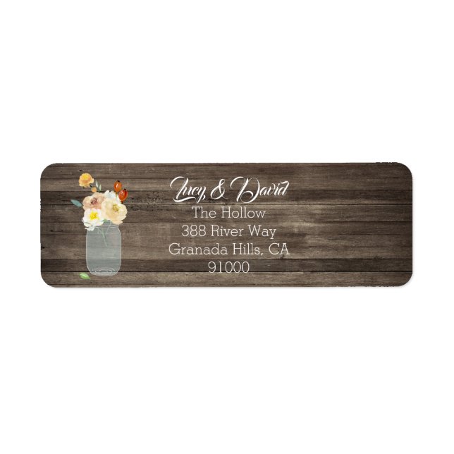 Étiquette Rustique Grange Bois Chute Floral Mason Jar Adress (Devant)