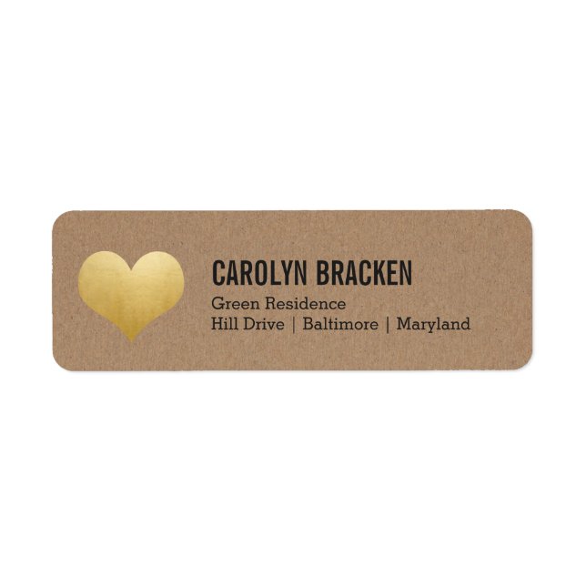 Étiquette Rustique Kraft papier Faux Gold Foil Mariage coeur (Devant)