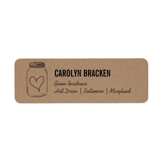 Étiquette Rustique Mason Jar Cute Heart Kraft Papier Brown (Devant)