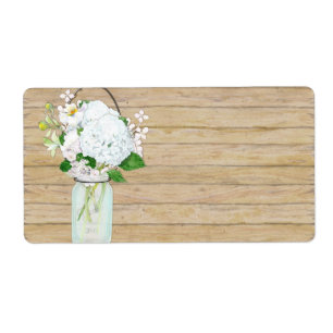 Étiquette Rustique Pays Mason Fleurs Jar Blanches Hydrangeas