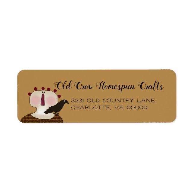 Étiquette Rustique Primitive Pays Doll Crow Adresse de retou (Devant)