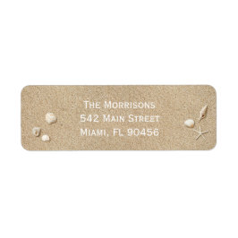 Étiquette Sable de plage et typographie blanche Adresse de r