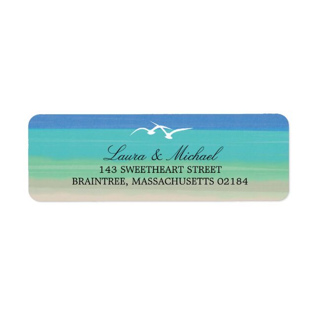 Étiquette Sable, mer et mouettes | Adresse de retour (Devant)