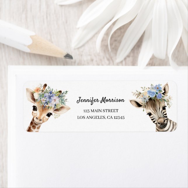 Étiquette Safari Animaux Boy Baby shower Adresse de retour (En situation)
