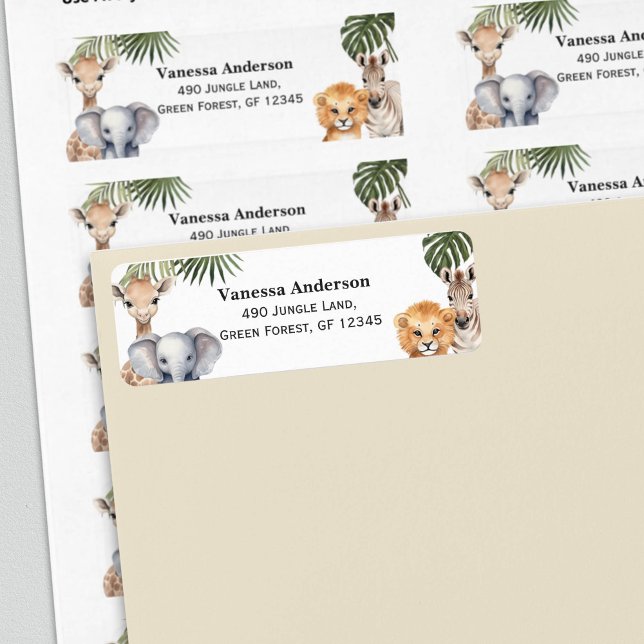 Étiquette Safari Animaux Wild Un bébé garçon Douche retour (Safari Animals, Baby BoyShower, Return labels.)