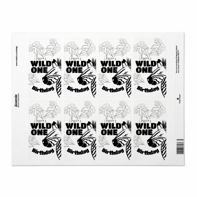 Étiquette Safari Zebra Main tiré Fête Fête Fête Fête Fête An (Feuille entière)