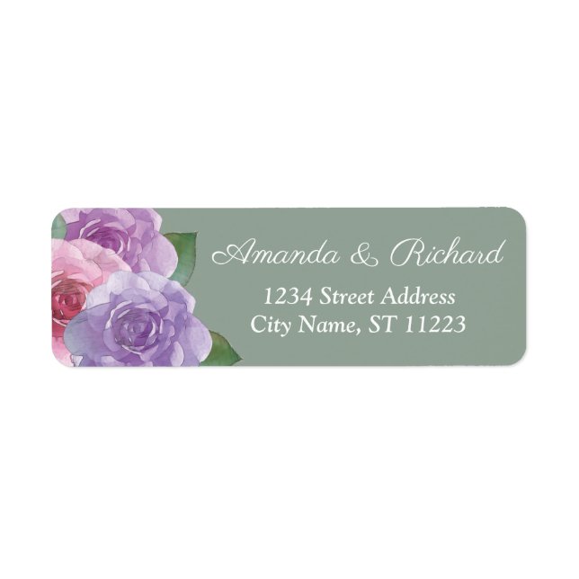 Étiquette Sage Dusty rose violet élégant Mariage floral (Devant)