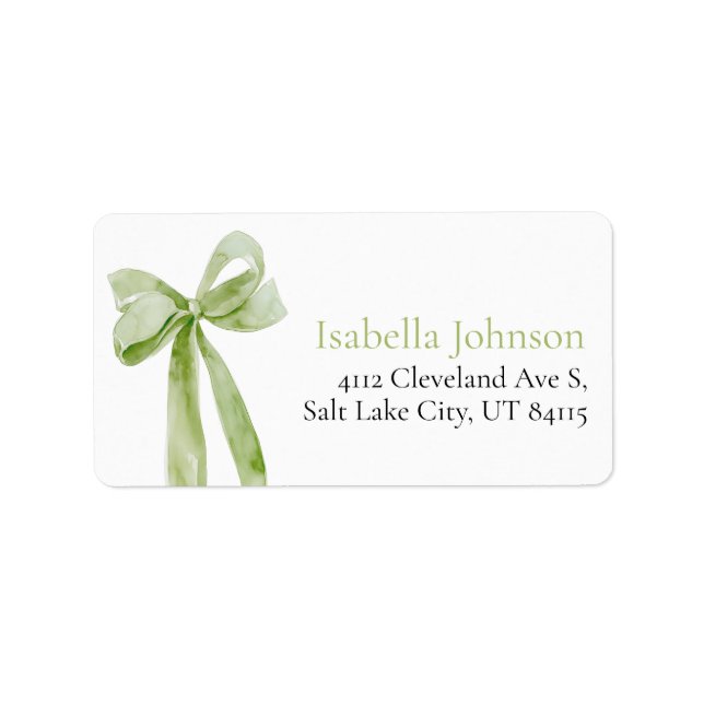 Étiquette Sage Green Bow She's Tying the Knot Adresse (Devant)