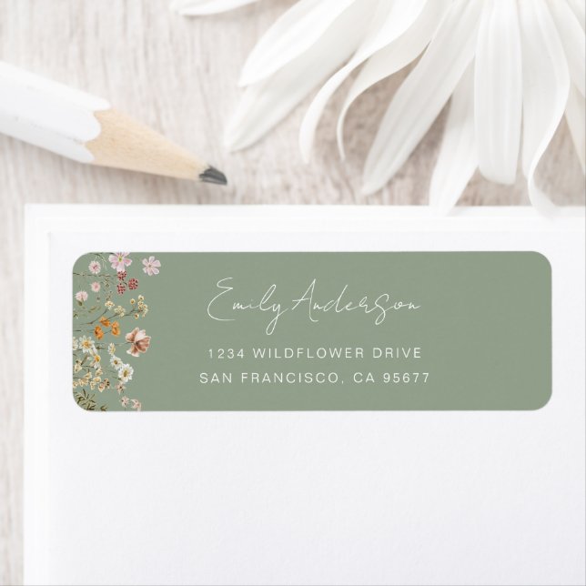 Étiquette Sage Green Fleur sauvage Boho Garden Adresse de re (En situation)