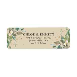 Étiquette Sage Green Gold Botanical Floral Adresse de retour
