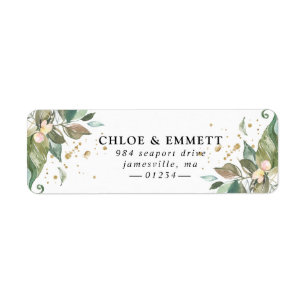 Étiquette Sage Green Gold Botanical Floral Adresse de Retour