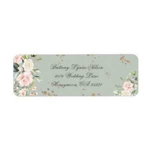 Étiquette Sage Green Gold Floral Mariage Adresse de retour