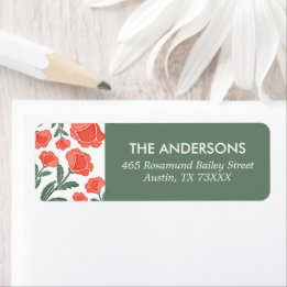 Étiquette Sage Green Red Watercolour Floral Return Address